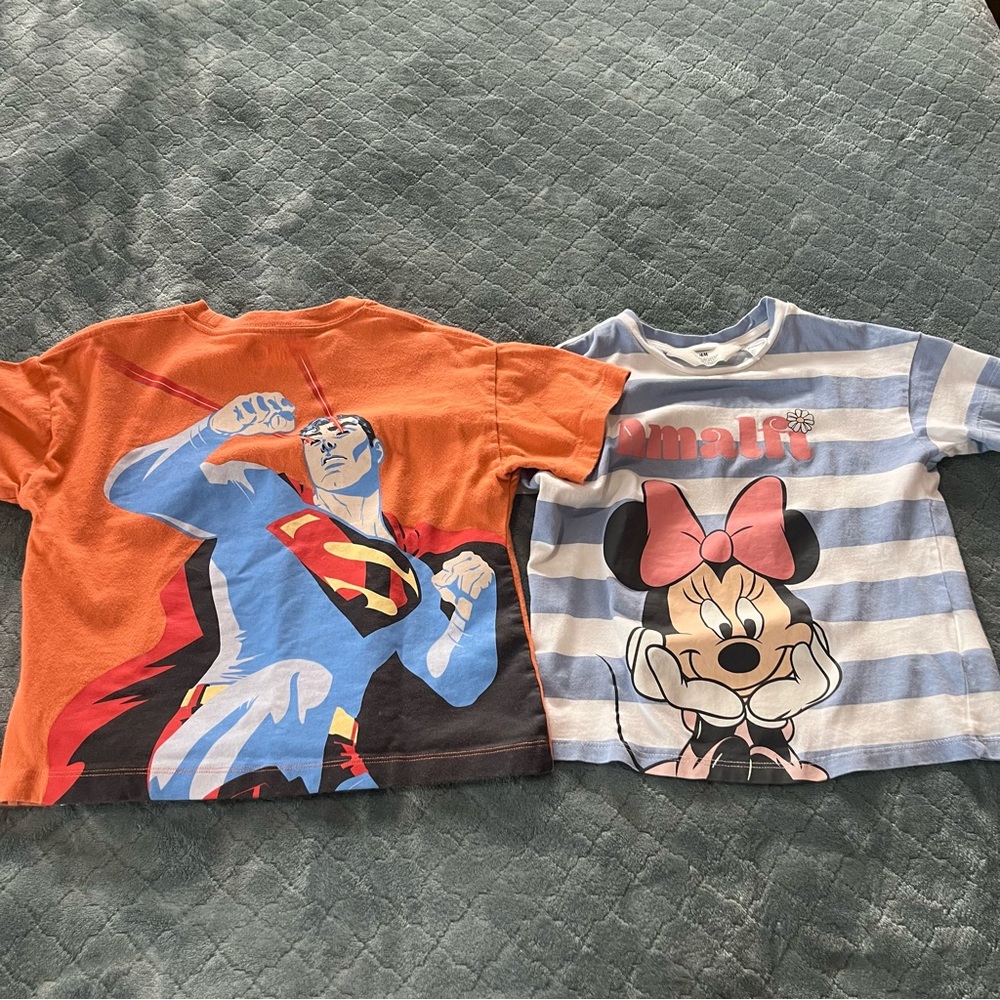 Gap Superman Orange Pocket Tee & H&M Minnie Mouse Striped Shirt Bundle 4T